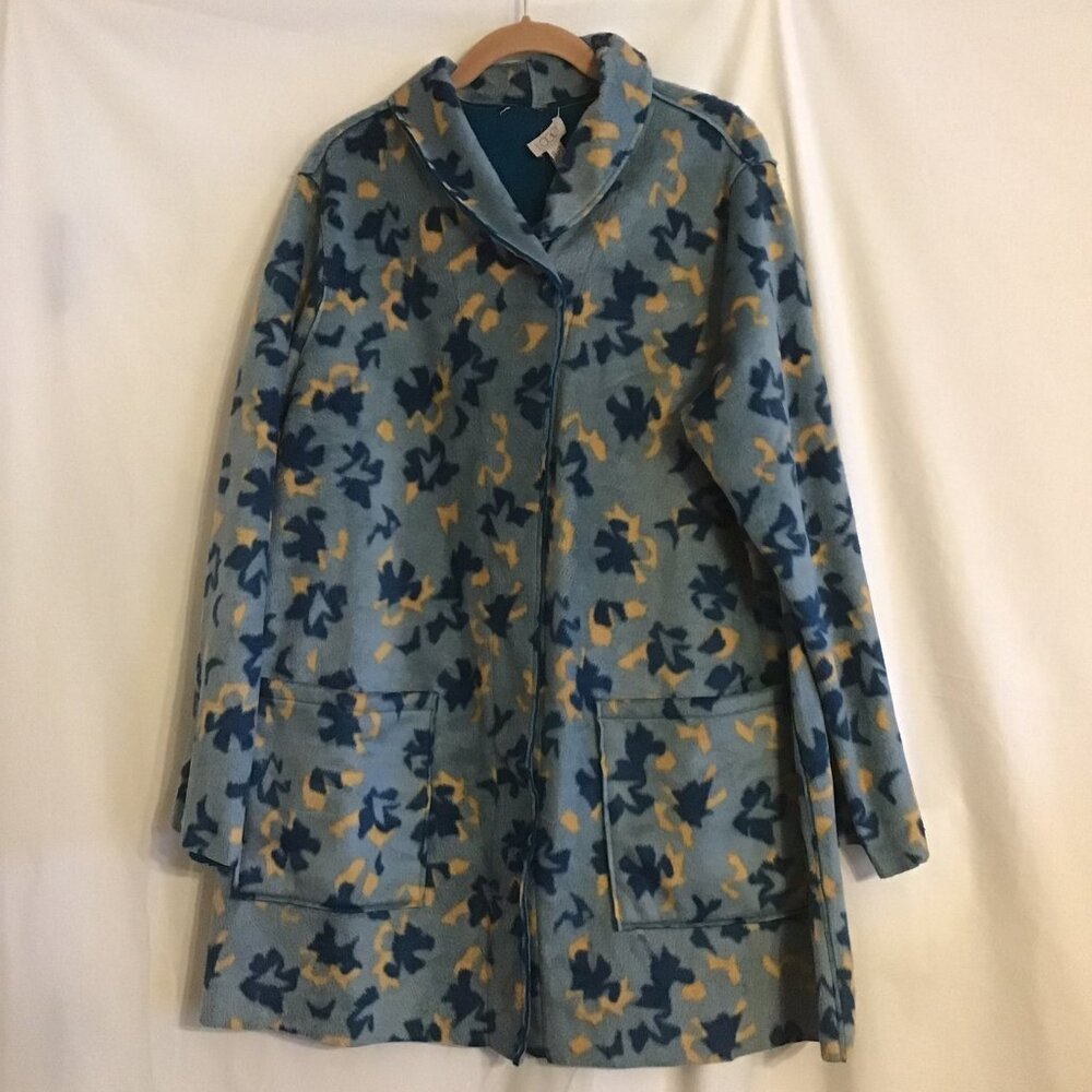 LOGO Lori Goldstein Rev 3/4 Length Teal/Geometric Fleece Jacket/Coat MED 10/12